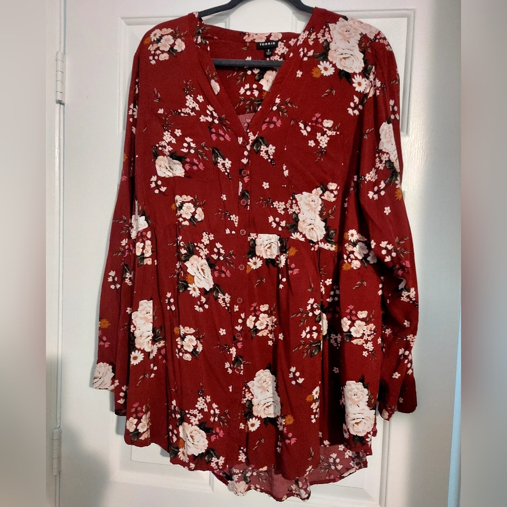 Torrid Burgundy Floral Blouse